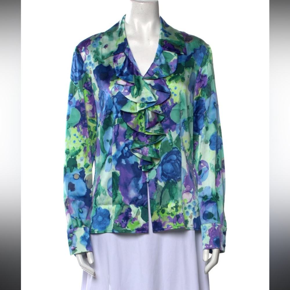 St. John Multicolor Floral silk Top - Picture 6 of 6